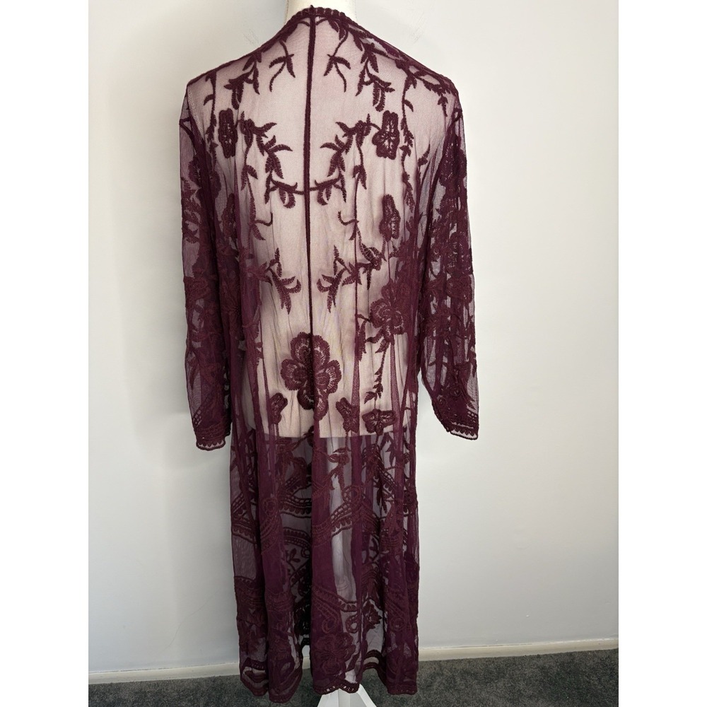 Open Cardigan Lace Kimono Sz Large Wine Sheer Layering Boho Romantic Fairy - Picture 4 of 9